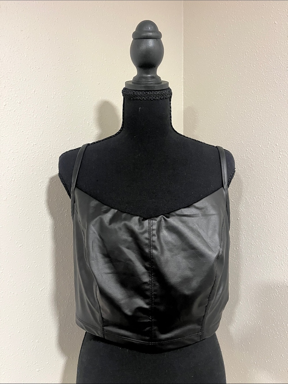Offline by aerie Black Faux Leather Cropped Cami Top-XL